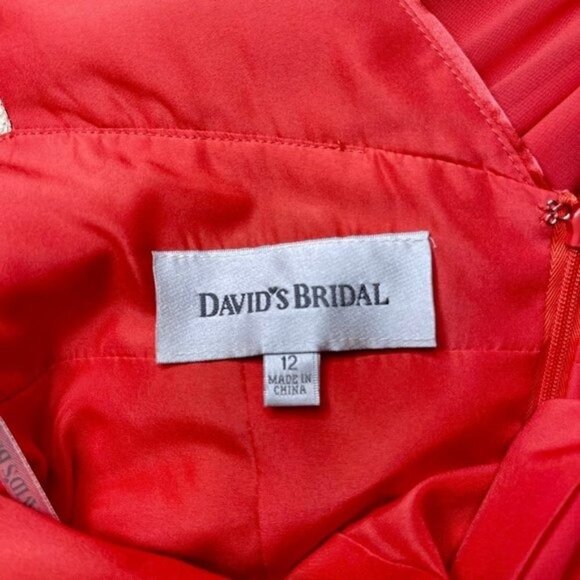 David’s Bridal Coral Halter Bridesmaid Dress Long Formal Gown 12 - Picture 8 of 11